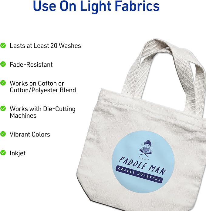 Avery Printable Heat Transfer Paper for Light Fabrics, 8.5" x 11", Inkjet Printer Compatible, 12 Sheets of Iron On Transfer Paper, Great for Custom Shirts, Uniforms, Gifts, and More (3275)