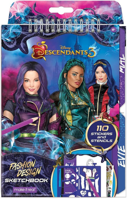 Disney Descendants 3 Fashion Design Sketchbook for Girls - Create Outfits with Evie & More, Includes Stencils, Stickers, Design Guide - Gift for Kids Ages 6+, Develops Real-World Skills Make it Real