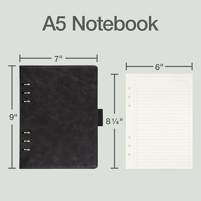 Oxford 6-Ring Professional Notebook, 7 x 9 Inch, Refillable Notebook, Writing Journal, Ivory Paper, 100 Sheets, Black Faux Leather Cover (90004)
