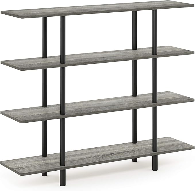 Furinno Turn-N-Tube 4-Tier Wide Display Shelf, French Oak Grey/Black