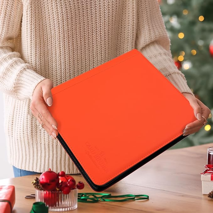 Toploader Binder,Toploader Hard Cases, 9-Pocket Pages Sleeves Hold up 288 Cards.Toploader Card Binder with Sleeves for “3×4” rigid，Card Holder(Hermes Orange)
