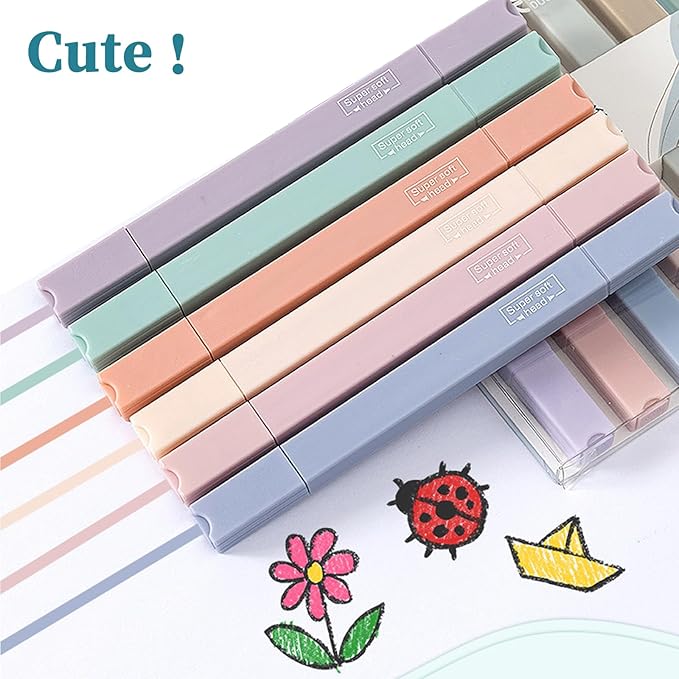 6pcs Pastel Highlighters Aesthetic Cute Highlighters Double Head Highlighter Assorted Colors Soft Chisel Tip Marker for Diary Plan Notes