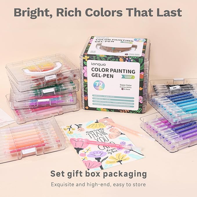 72 Colors Gel Pens for Coloring - Smooth Vibrant Colors 0.6mm Fine Point Gel Ink Pens Colored Set for Adults Artists Drawing Journaling Sketching Art Supplies