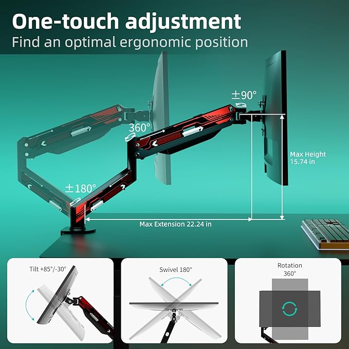 Suptek Monitor Mount, Gas Spring Monitor Arm Desk Mount Fully Adjustable Fits 32 inch Monitors Weight Capacity up to 22 lbs(MD8WR)