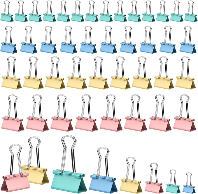 180 Pcs Small Binder Clips, Assorted Sizes Mini Binder Clips, 6 Sizes Clips Office Supplies, Paper Clamps, Binder Paper Clips for Office Supplies Home School Food DIY (Blue, Pink, Yellow, Green)