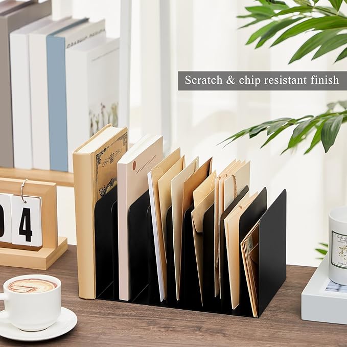 Suzile 2 Pcs Vertical Metal Desk File Organizer, 10 Compartments Desktop Document Sorter & Mail Holder for Office Home Classroom, 10.63 L X 5.79 W X 5.41 H, Black