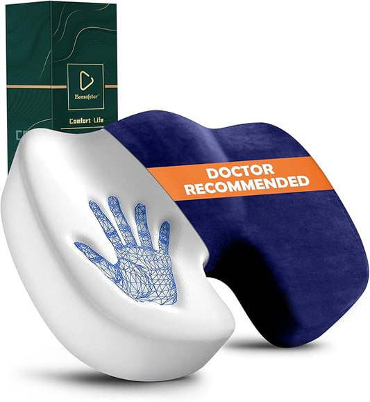 Seat Cushion for Office Chair Memory Foam Coccyx Pain Relief Cushion Pillow for Back Support Non-Slip Seat Pad for Office Desk (Blue)