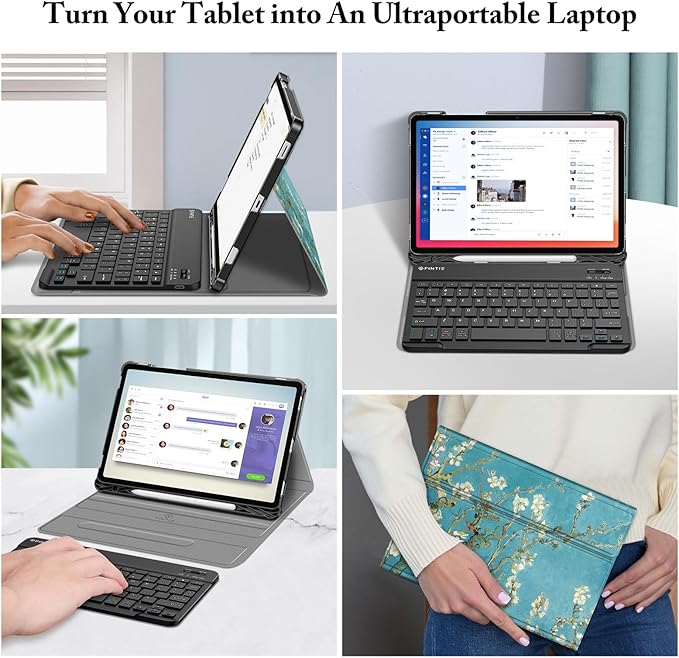 FINTIE Keyboard Case for Samsung Galaxy Tab S10 Lite/ S10 FE/ S9 FE 5G 10.9 Inch/Tab S9 11 Inch with S Pen Holder, Slim Stand Cover Detachable Wireless Bluetooth Keyboard, Blossom