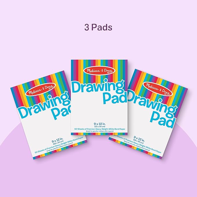 Melissa & Doug Drawing Paper, Sketch Pad, 3-Pack Bundle for Coloring, Writing or Painting (9 x 12 inches) - 50 Sheets Each, Kids Drawing Pad & Art Supplies for Kids Ages 3+ - FSC Certified