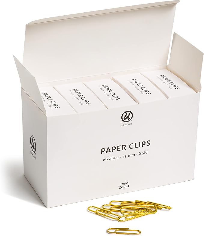 U Brands Paper Clips, Medium, Gold, 1000 Count