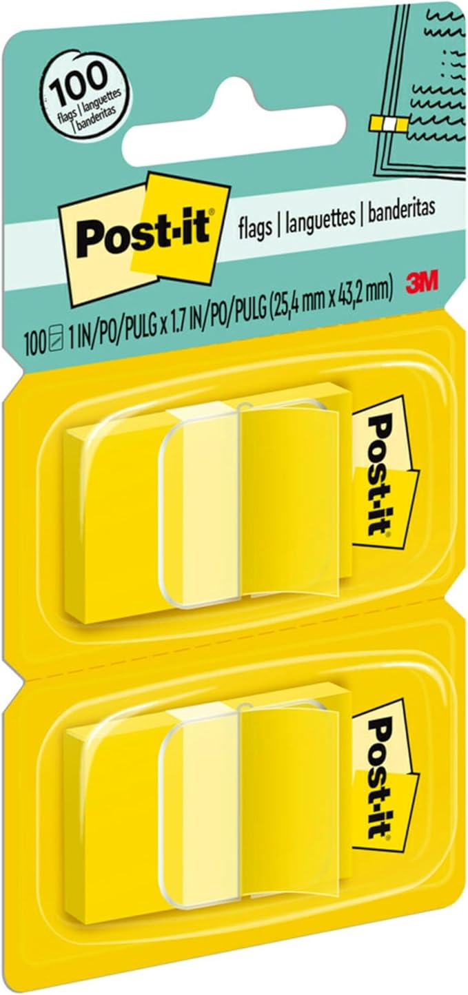 Post-it Flags, Yellow, 100 Count (50 x 2 Dispensers) – Repositionable Sticky Page Marker Tabs in Pop-up Dispenser for Documents, Books, Planners Removable Flags for Office, School, Legal Files