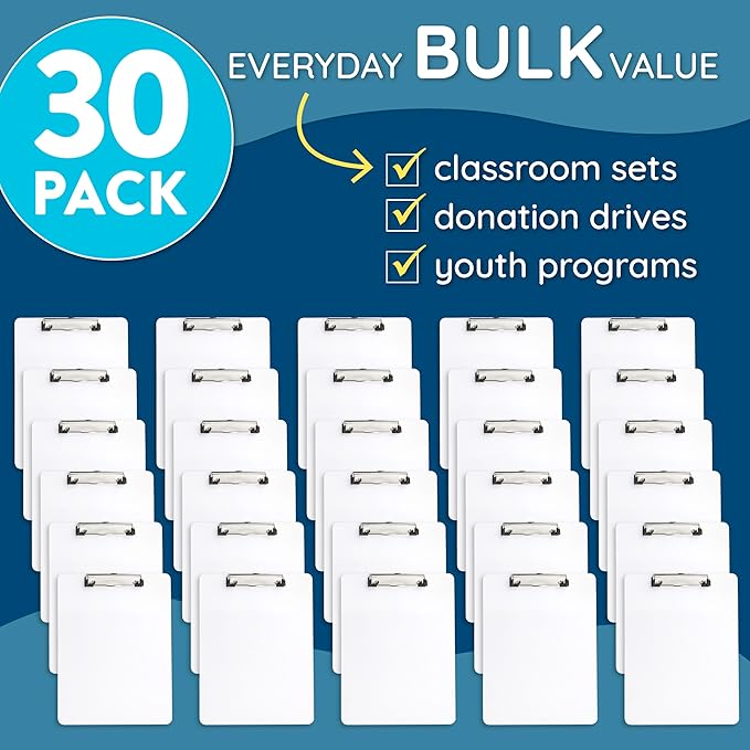 Blue Summit Supplies 30 Pack Dry Erase Clipboard, Whiteboard Clipboard for Classroom, White Board with Front Surface and Low Profile Clip, Designed for Classroom and Business Use