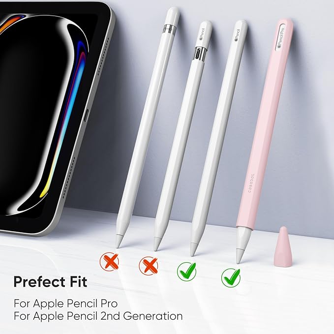 Fintie Silicone Sleeve for Apple Pencil Pro & Apple Pencil 2nd Generation, Light Pen Skin Case Cover Soft Protective Grip Holder with 2 Nib Covers Accessories, Pink