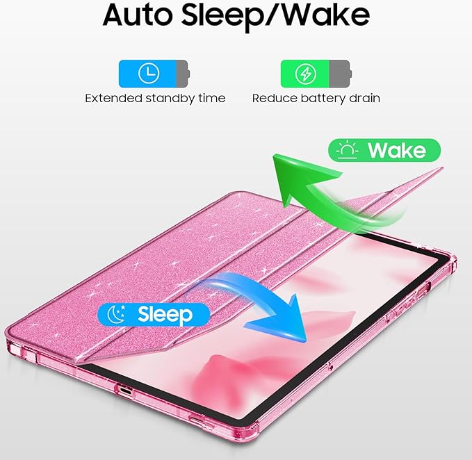 Fintie Slim Case for Samsung Galaxy Tab S10 Lite/ S10 FE/ S9 FE 5G 10.9 Inch/Tab S9 11 Inch with S Pen Holder, Glittering Sparkly Shockproof Cover with Shiny Clear Back Shell, Auto Wake/Sleep, Pink