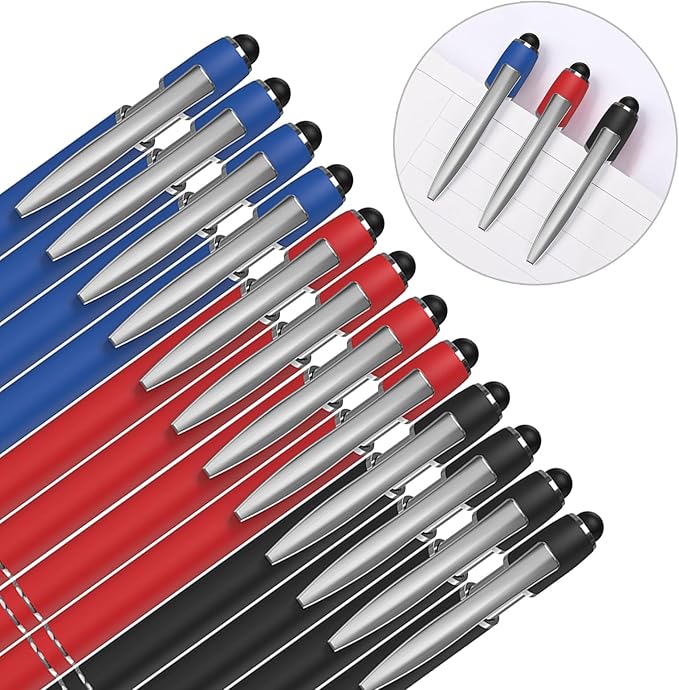 Gel Ink Pens, 12 Pcs, Fine Point, Smooth Writing, Screens & Touch Compatible, Black, Red & Blue, 0.7 mm, Gift & Office Accessory