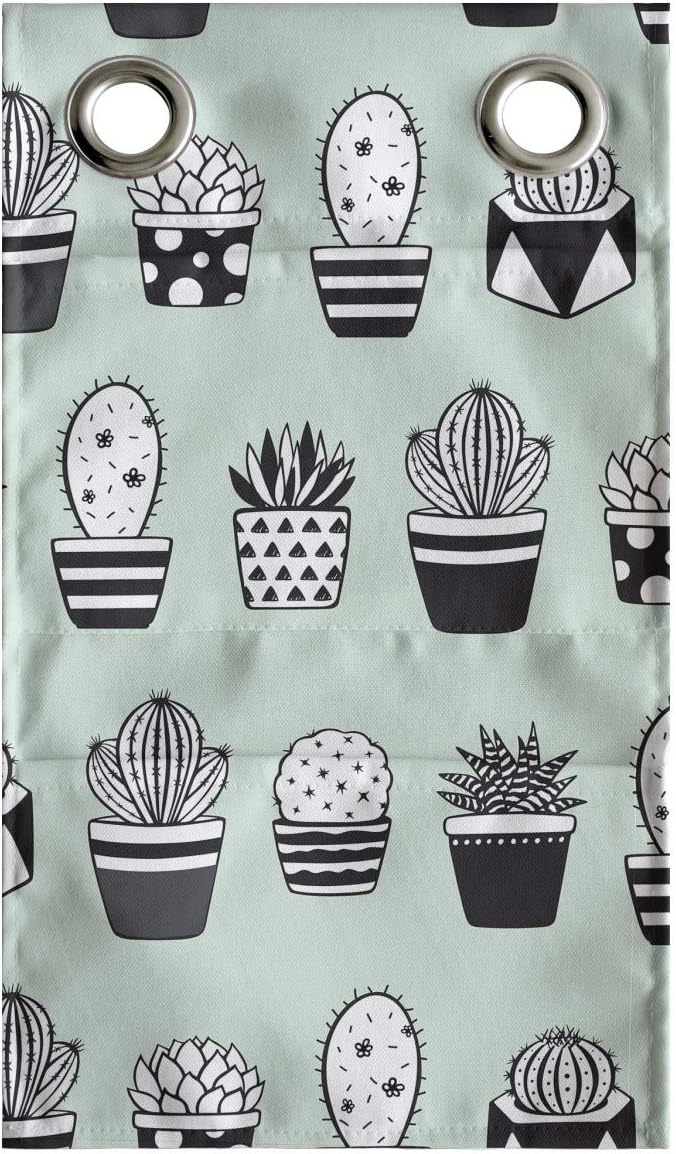 Ambesonne Cactus Hanging Pocket Organizer, Mini Cacti in Pots with Geometric Designs Polka Dots Stripes, Printed Polyester Storage Bag with Pockets, 9" x 16", Mint Green Charcoal Grey