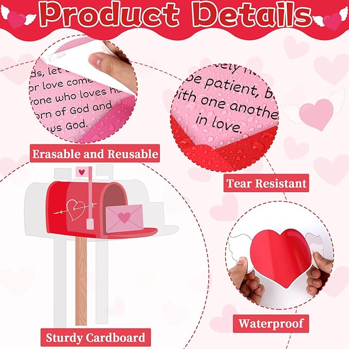 Valentine's Day Christian Bulletin Board Set Religious Mailbox Classroom Decor Bible Verse Inspirational Quotes Love Letters Cutouts Heart Bulletin Board Border for Sunday School Church VBS Wall Decor