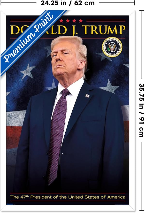 President Donald Trump - 47th President Wall Poster, 34L" x 22.4W", White Framed Version