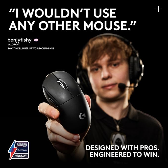Logitech G PRO X Superlight 2 Wireless Gaming Mouse, 60g Pro-Grade with 5 Programmable Buttons, 44k DPI Sensor, 8kHz Report Rate, USB-C Charging for PC/Mac - Black