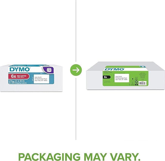 DYMO Authentic LW Large Shipping Labels DYMO Labels for LabelWriter Label Printers 2-5/16" x 4 Print Up to 6-Line Addresses 6 rolls of 300 (1800 Total)