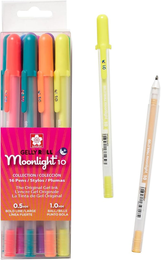 SAKURA Gelly Roll Moonlight 16 Pack, 10 Bold point, Bright Opaque Ink Gel Pens, Creamy Smooth Ink, Writes on Dark Paper