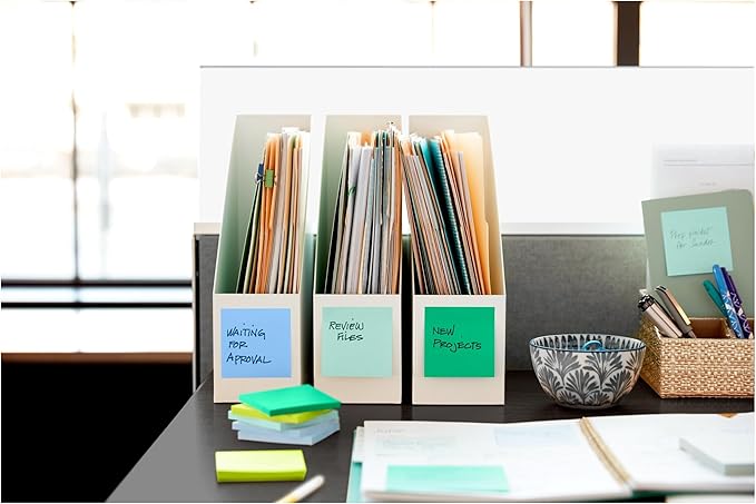 Post-it 100% Recycled Paper Super Sticky Notes, 3 in. x 3 in., 24 Pads, 70 Sheets per Pad, Oasis Collection, School Supplies and Office Products