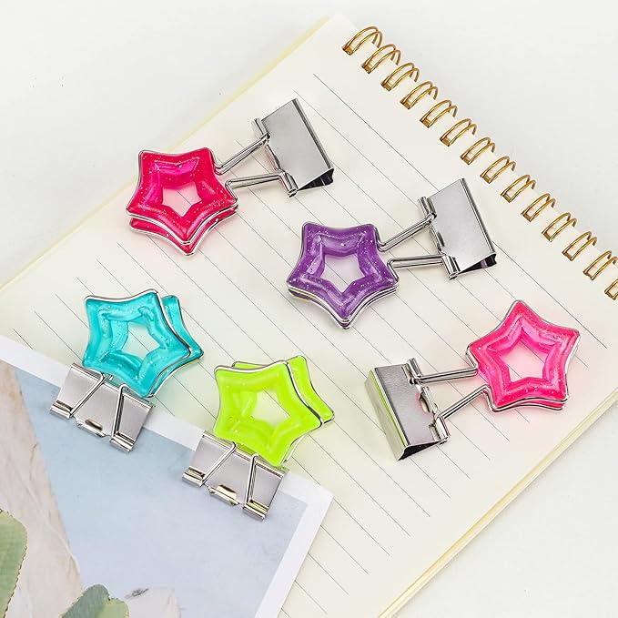 Star Shape Medium Paper Clips，Binder Clips, Easy Grip, Assorted Color, School Office Supplies，10 Pcs/Set