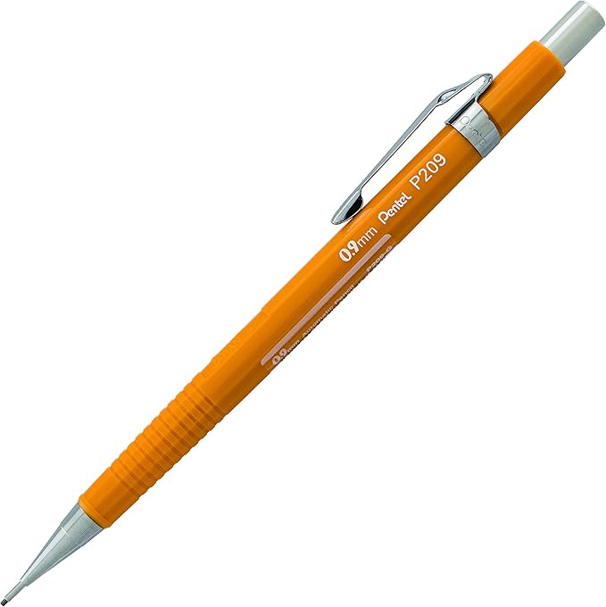 Pentel Sharp Mechanical Pencil, 0.9mm Lead Size, Yellow Barrel, Box of 12 Pencils (P209G)