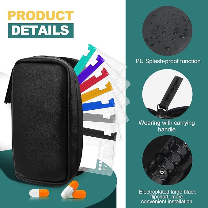 A7 Waterproof Pill Organizer with 14 S Zippered Pill Pouches for A7 Binder, Small BPA-Free Weekly Medicine Organizer, Color-Coded Reusable Travel Pill Storage System