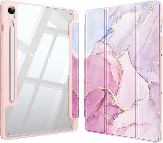 Fintie Hybrid Slim Case for Samsung Galaxy Tab S10 Lite/ S10 FE/ S9 FE 10.9 Inch/Tab S9 11 Inch with S Pen Holder, Shockproof Cover with Clear Transparent Back Shell, Auto Wake/Sleep, Dreamy Marble