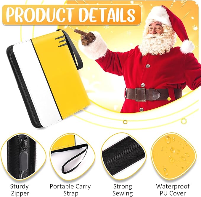 Binder 4 Pocket, Collectible Trading Card Album Fits 400 Cards, 50 Removable Sleeves, Portable Collection Holder, Game Case Book With Zipper for Gifts, Yellow