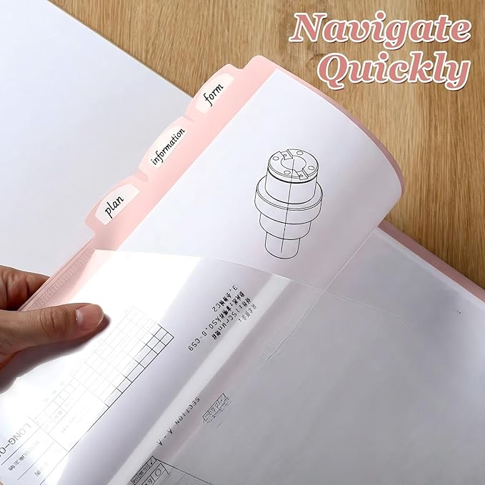 Epakh 12 Pcs Binder Dividers for 3 Rings Binders Index Dividers with Two Clear Pockets Plastics Sheets Protectors with Tab Labels for School Office Organization (Pink)