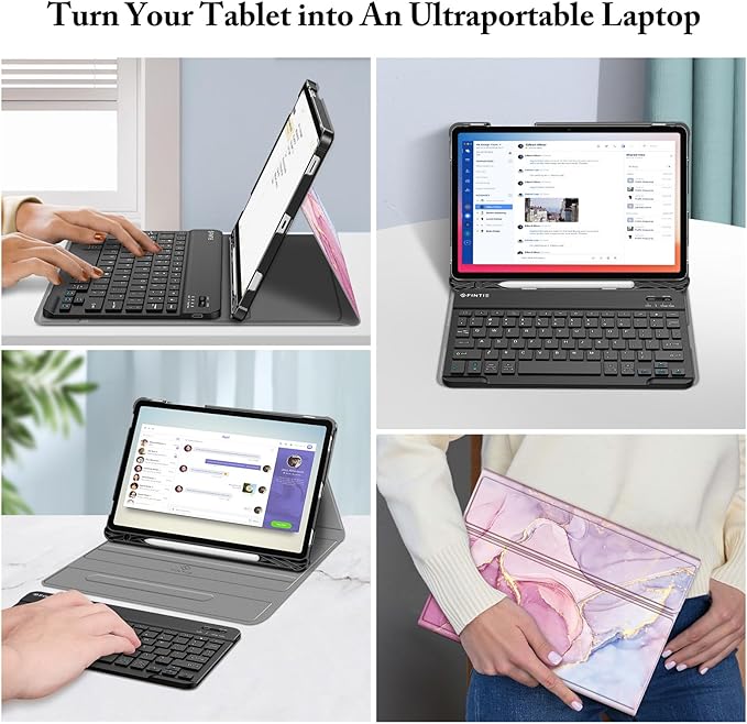 FINTIE Keyboard Case for Samsung Galaxy Tab S10 Lite/ S10 FE/ S9 FE 5G 10.9 Inch/Tab S9 11 Inch with S Pen Holder, Slim Stand Cover Detachable Wireless Bluetooth Keyboard, Dreamy Marble