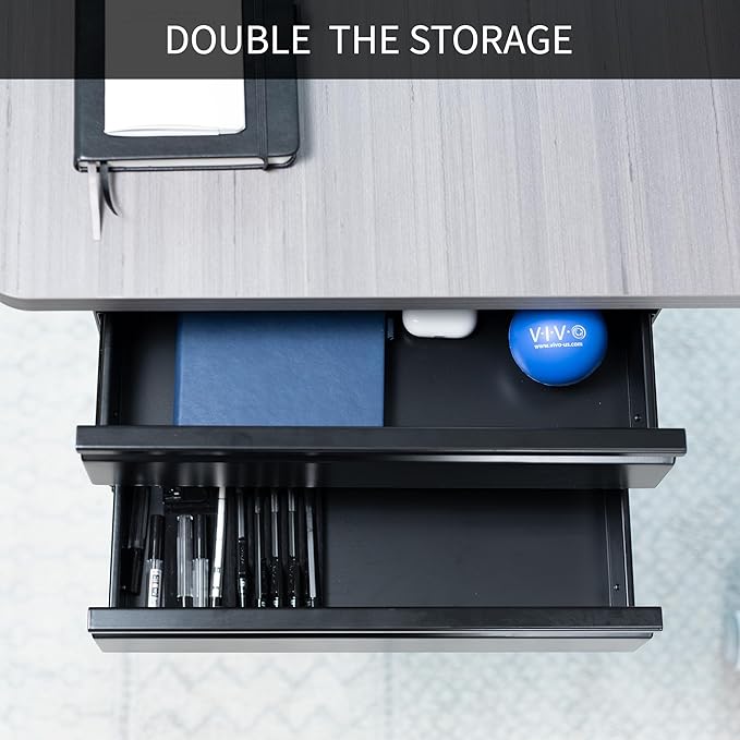 VIVO 16 inch Slide Out Dual Tier Desk Drawer, Under Desk 2 Layer Storage, Black, DESK-DR02