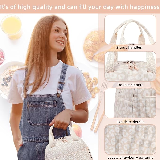 LEDAOU Lunch Box for Women Insulated Lunch Bag Corduroy Lunch Tote Bags Leakproof Cooler Lunch Case for Travel Work Picnic