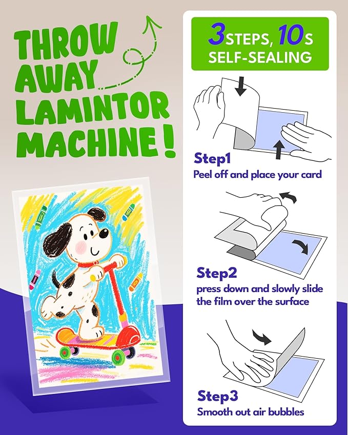 Uinkit 4mil Thicker Self-Adhesive Laminating Sheets, 10Pack Letter Size 8.5x11" - Peel & Stick, No Heat Needed - Dry-Erase Friendly Surface for Reusable Documents, Kids Art, Posters & Crafts