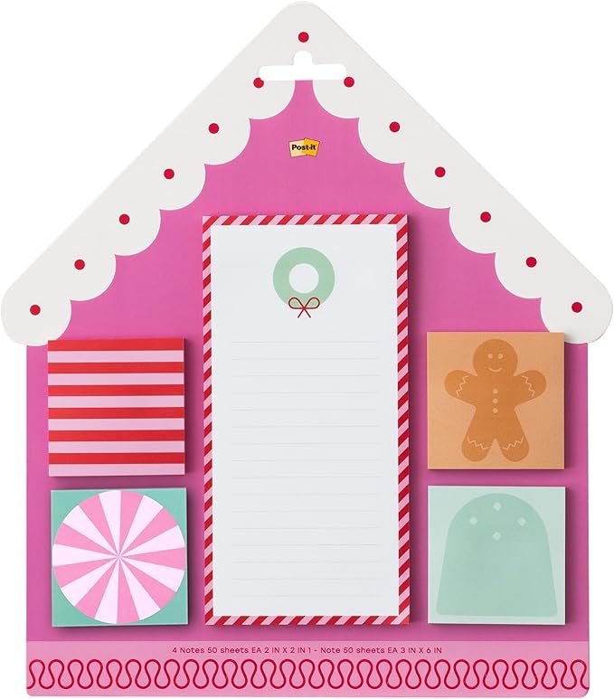 Post-it Jingle Sticky Notes, Christmas Gift Set, Assorted Sizes, 5 Holiday Themed Cute Sticky Note Pads