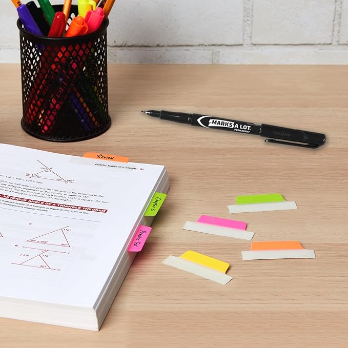 Avery Margin Ultra Tabs, 2.5" x 1", 2-Side Writable, Assorted Neon Color, 24 Repositionable Page Tabs (74767)