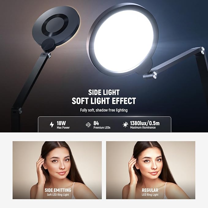 NEEWER Basics 18W 7" Desktop Ring Light with Stand for Desk, Video Conference Streaming Recording Makeup Selfie Computer Laptop Zoom Lighting, Full Screen LED Circle Ringlight with Arm & C Clamp, R18