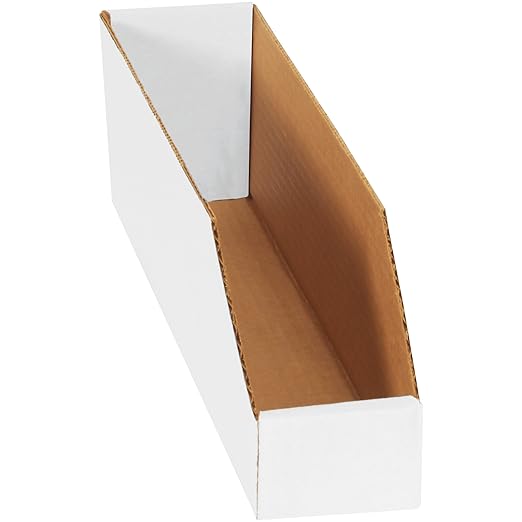 Top Pack Supply Open Top Bin Boxes, 3" x 18" x 4 1/2", White (Pack of 25)