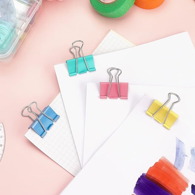 ZZTX Large Binder Clips Paper Clamps Clips Assorted Color, 1.6 Inches, 24 Pieces
