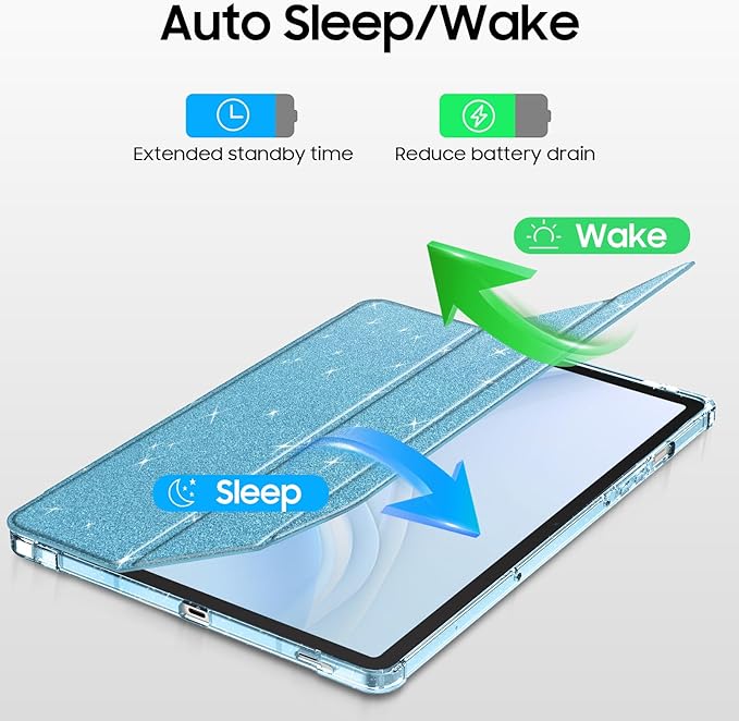 Fintie Slim Case for Samsung Galaxy Tab S10 Lite/ S10 FE/ S9 FE 5G 10.9 Inch/Tab S9 11 Inch with S Pen Holder, Glittering Sparkly Shockproof Cover with Shiny Clear Back Shell, Auto Wake/Sleep, Blue