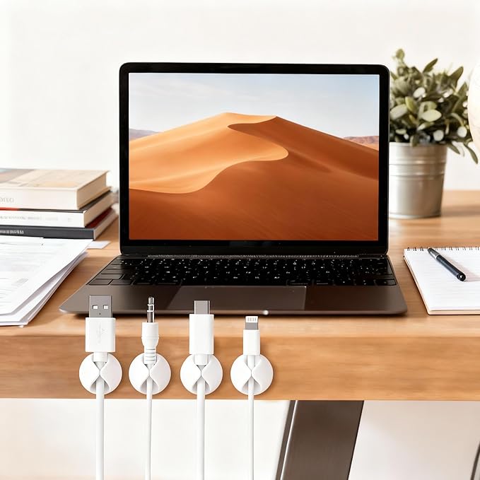 Ortarco Cord Cable Organizer Clips, 4 Pack Charging Wire Cable Holder With Power Strip Holder for Desk Nightstand Phone