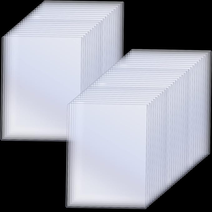 Teling 50 Pcs 8 1/2" x 11" Rigid Print Protectors Clear Rigid Sleeve Plastic Paper Page Protectors Clear Sheet Cover Photo Plastic Sleeve Hard Document Holder Birth Certificate Cover