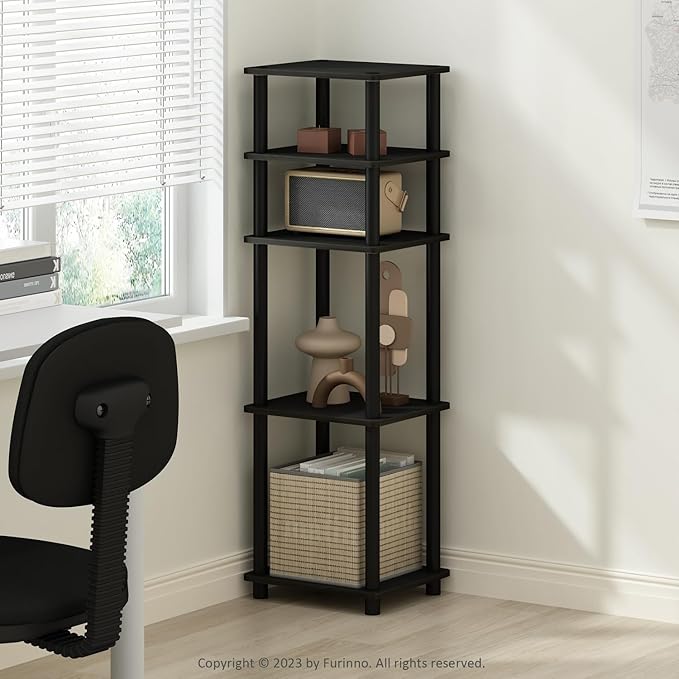 Furinno Turn-N-Tube Storage Shelves, Stackable Standing Shelf, Open Corner Shelf, for Organization and Storage, Living Room, Garage, Home Office, Americano
