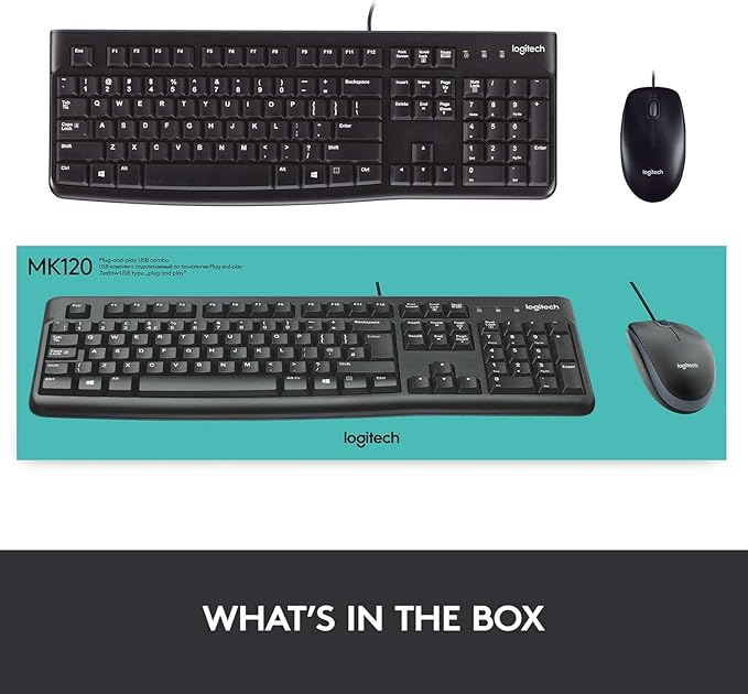 Logitech MK120 Wired USB Keyboard Mouse Desktop Combo