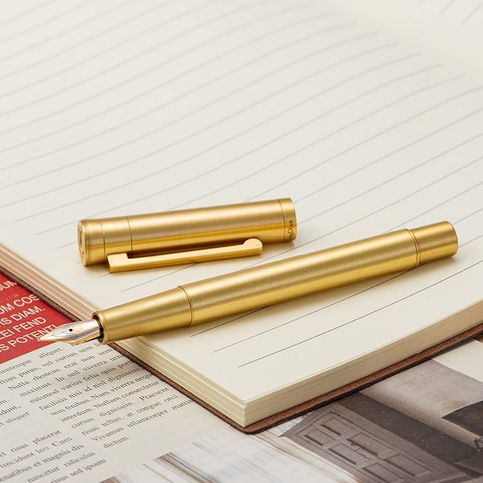 Hongdian Solid Brass Fountain Pen Medium Nib Classic Design Smooth Writing Copper Pen with Ink Refill Converter and Pen Box Set