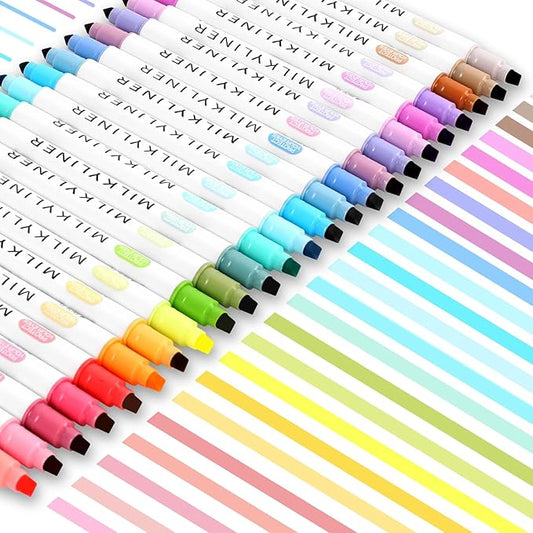 Highlighters Assorted Colors,24 Unique Retro Colors, Pastel Highlighters, Quick Dry Dual tip and Fine Tip No Bleed Highlighter Markers for Bible Journals Planners Books Notes