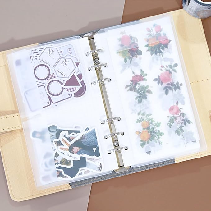 Binder Pockets, 20pcs A5 Size 6 Holes Binder Pockets, [Waterproof PVC Pouch] Premium Clear Binder Zipper Folders Document Filing Bags for 6-Ring Notebook Binder Loose Leaf Bags,-Clear