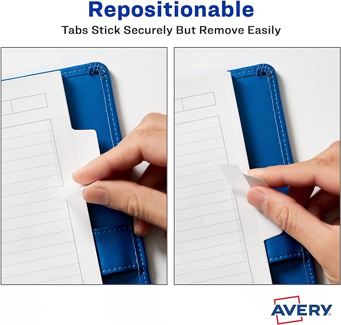 Avery Tabs, 2.5" x 1", 24 Count | Repositionable | 2-Side Writable | White | Pack of 2